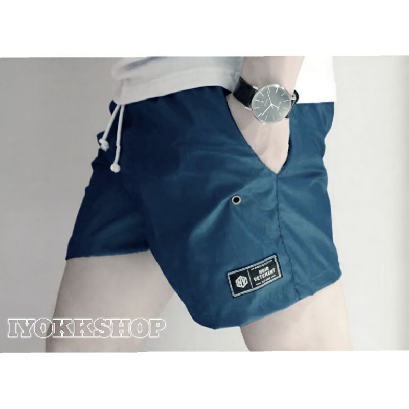 ORIGINAL NOIR VETEMENTS BLUE NAVY Celana Santai Celana Pantai Celana Futsal Celana Jogging Celana Boxer Celana Olahraga Celana kolor Celana Pendek Pria Celana Pendek Wanita IYOKKSHOP