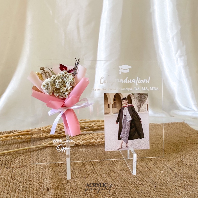 CUSTOM Acrylic Dried Flower UV PRINT Akrilik LED Stand Lampu Night Lamp Kayu Wood WIRELESS Akrilik L