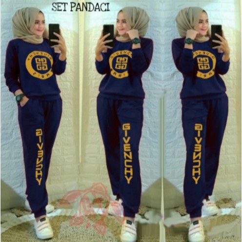 Setelan Training Jumbo Wanita Terbaru Bahan Babyterry Model Set Wanita Pandaci Foil Lengan Panjang