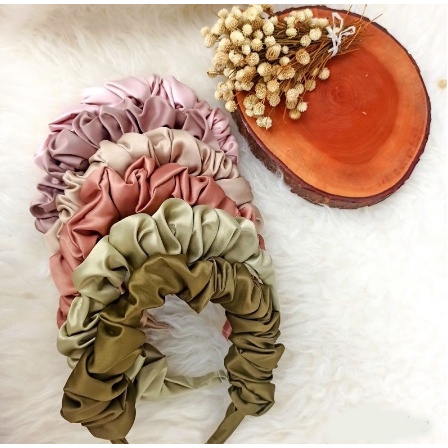 BANDO KOREA BANDO SCRUNCHIE BAHAN SATIN BANDO KERUT AKSESORIS BANDO WANITA BANDANA HEADBAND