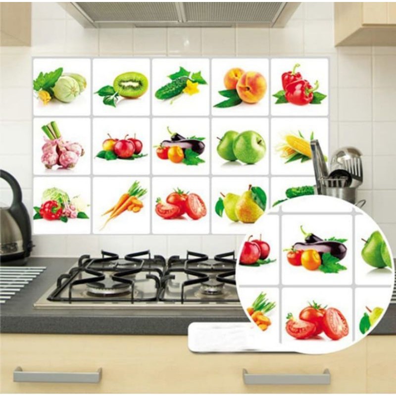 Stiker Dinding Kitchen Dapur 45x75cm Anti minyak Motif Karakter Buah-buahan Fruits Mix
