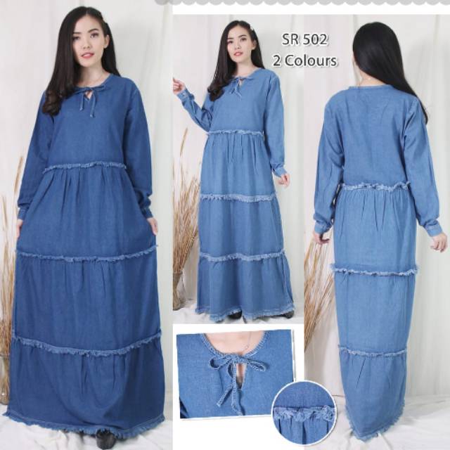 MEGASARI GAMIS JEANS TERUSAN JEANS PAKAIAN CEWE BAHAN JEANS TERUSAN PANJANG JEANS