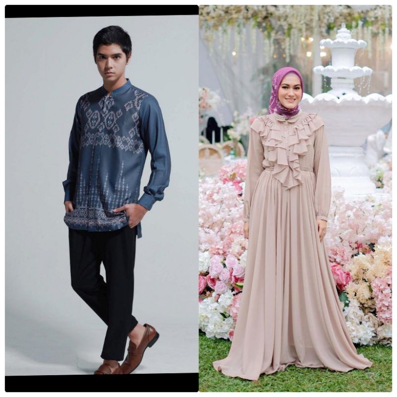 SEMESTA KOKO NAVY & SYALINE DRESS KHAKI BY VANILLA HIJAB