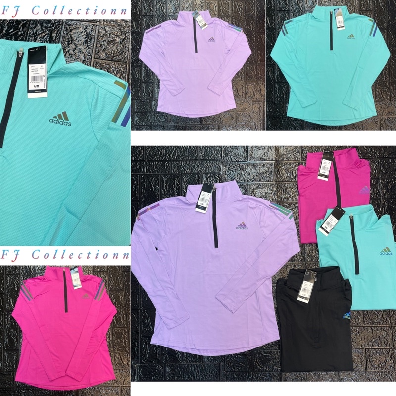 KAOS IMPORT WANITA LENGAN PANJANG ZIPPER ADIDAS TRAINING T-SHIRT LADIES RUNNING UNGU LILAC , HITAM ,