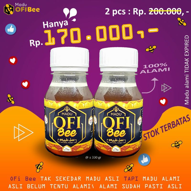 [2 Botol Lebih Murah] | Madu Asli Alami Nektar Bunga Madu OFi Bee | Madu Murni Mentah | Raw Honey