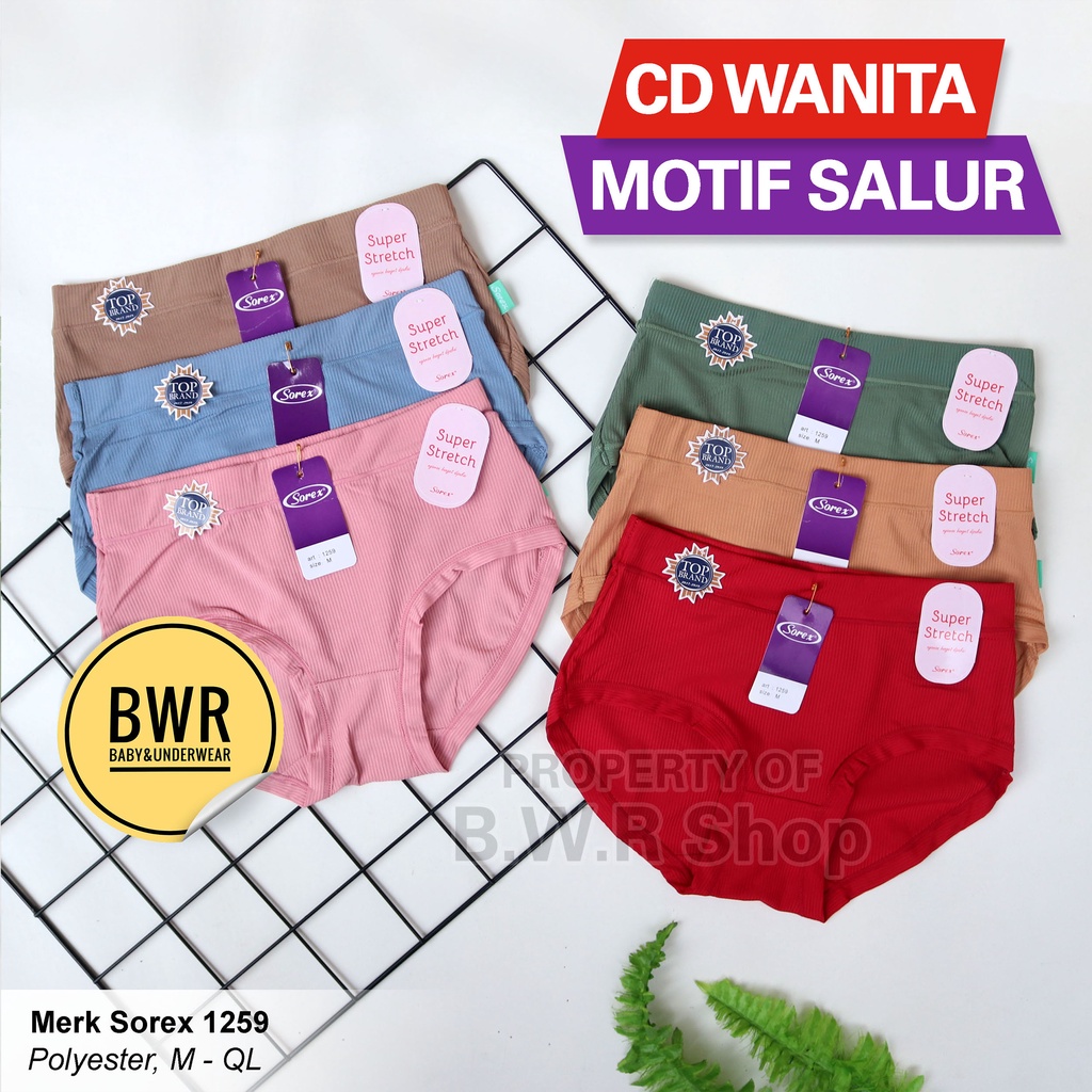 [ 6pc ] CD Sorex 1259 Salur Polyester | Celana Dalam Wanita Karet Lebar Super Soft Comfort - Bwr