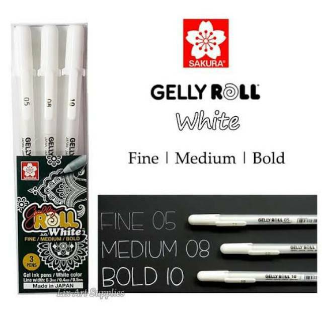 

SAKURA GELLY ROLL WHITE PEN PULPEN GEL TINTA PUTIH SET 3