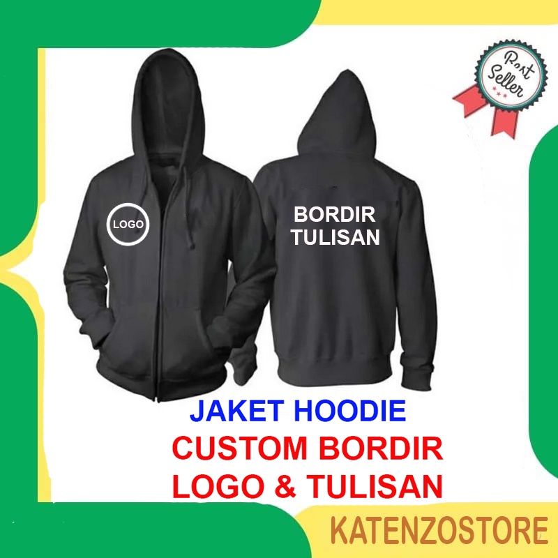 CUSTOM BORDIR Jaket hoodie DEWASA risleting ZIPPER logo dan nama Resleting