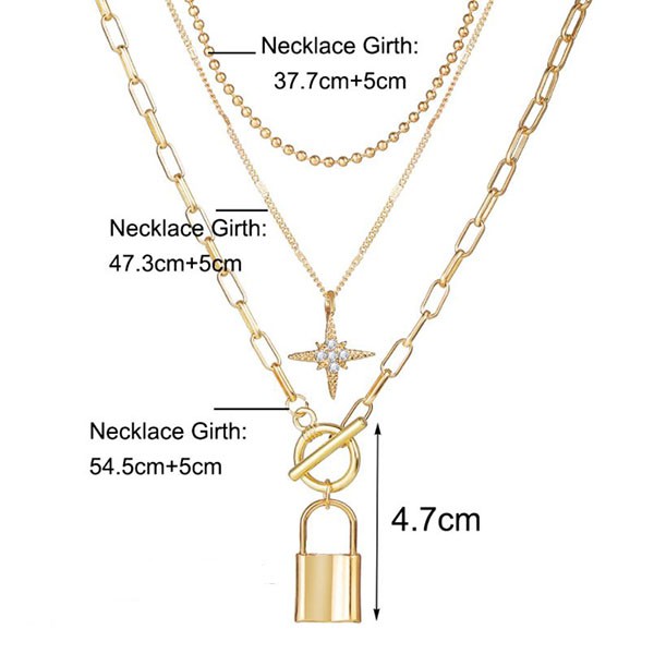 kalung multilayer star lock pendant multilayer necklace jka207 (1H1)