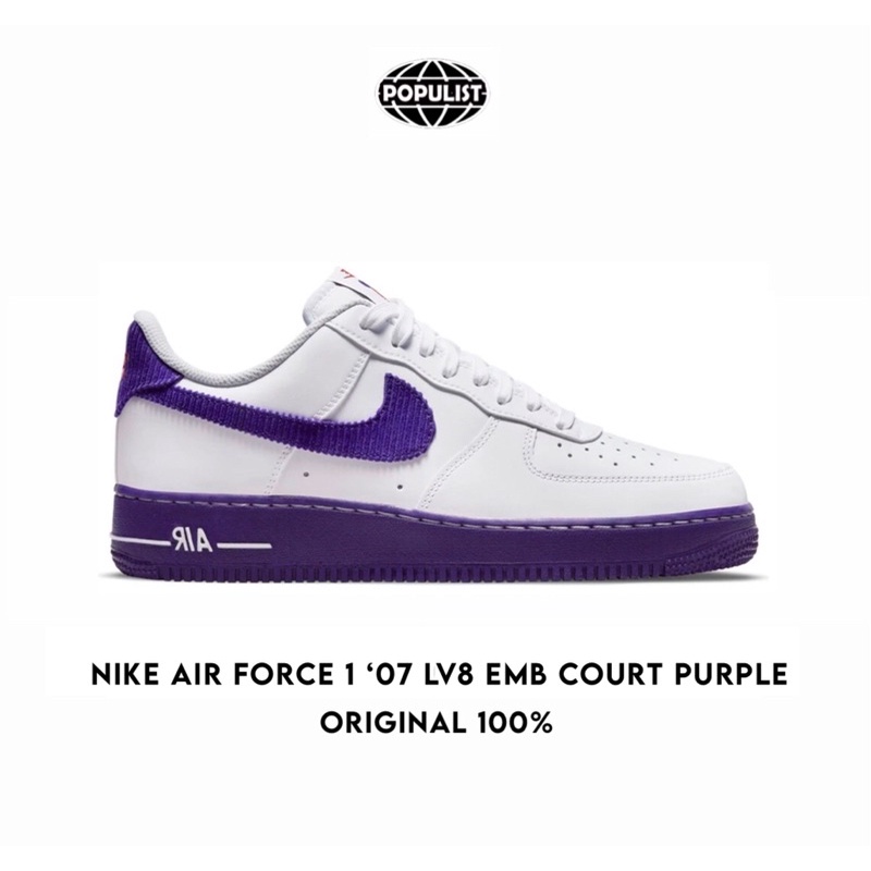 Nike Air Force 1 Low Emb Court Purple 100% Original Resmi