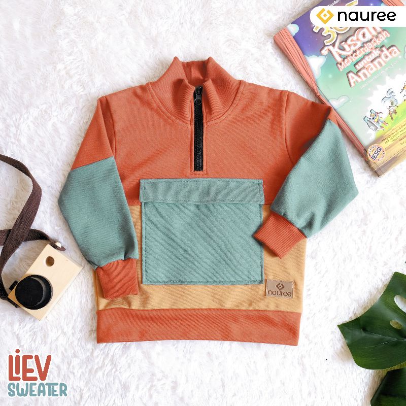 Nauree - Sweater Liev Aanak Laki Laki Umur 1 2 3 4 5 6 7 8 Tahun Basic Polos Sweter Bahan Terry Combed Halus Berkualitas Setelan Anak Kekinian Import Korea Styyle Menyerap Keringat Dingin Tidak Panas