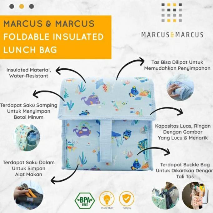 Marcus&amp;Marcus Foldable Insulated Lunch Bag (KD47) - Tempat Makan