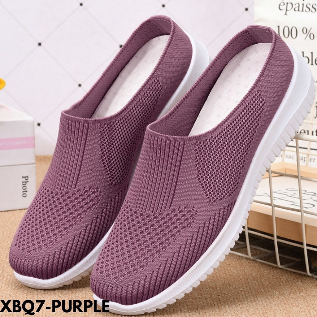 SEPATU SNEAKERS WANITA SLIP-ON JALAN MARKET KECE CASUAL FLYKNIT IMPORT BQ7