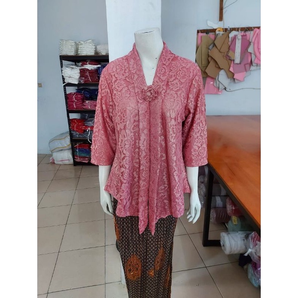 (BrL110) Kebaya floy BROKAT GLITTER & FOIL EMAS 7/8 lurus jumbo KeroncongBusana-Dusty Pink, FOIL