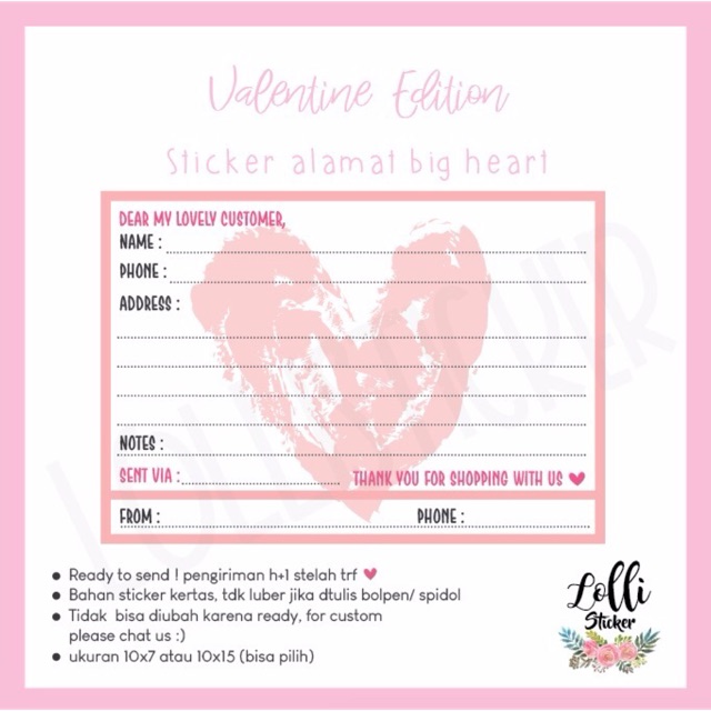 

Sticker alamat / label pengiriman big heart