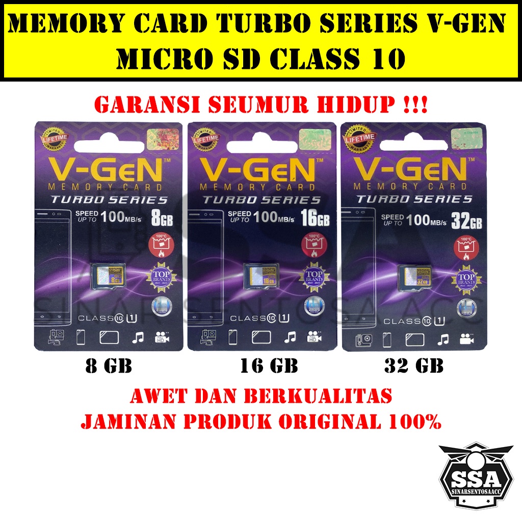 Micro SD V-GEN Turbo 8GB 16GB 32GB 64GB 128GB VGEN Class 10 Turbo Series TurboSeries Memory Card Original MicroSD Kartu Memori Hp Handphone Ori Murah Class10