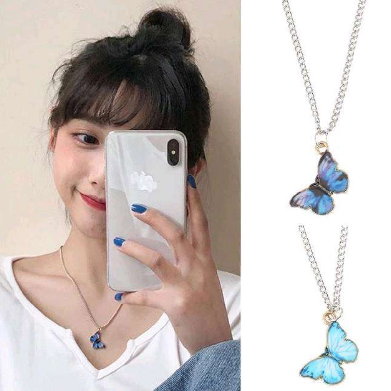 Kalung Kupu-kupu Rantai clavicle warna biru gelang gaya korea untuk wanita 10 gr