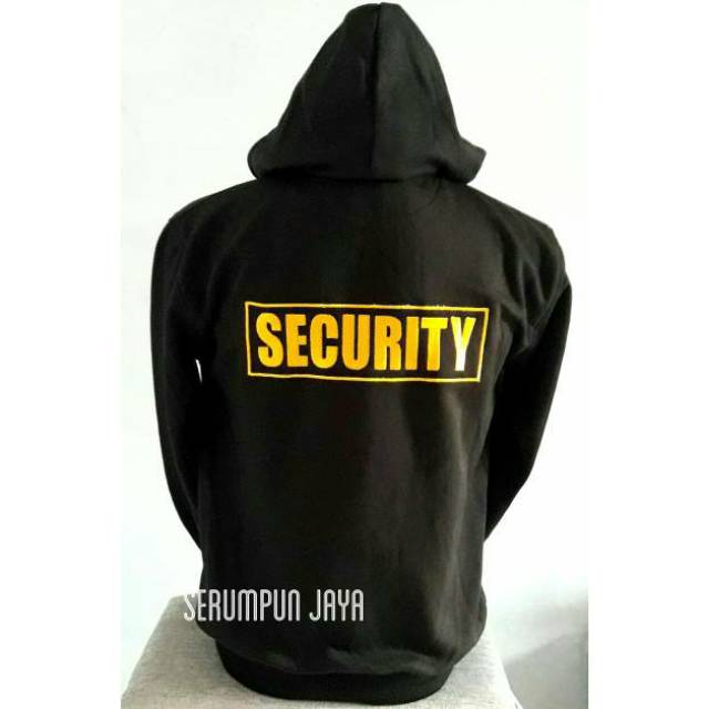 JAKET SECURITY HITAM - SWEATER SECURITY LOGO KUNING - HOODIE ZIPPER SECURITY BORDIR