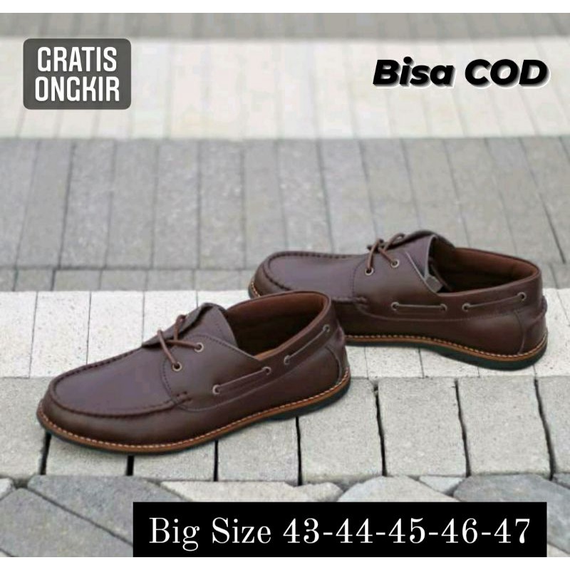 Sepatu Moccasin Pria Big Size JUMBO 43-44-45-46-47 Loafers Oxford Tali ukuran Besar Bahan KULIT Brown, 47