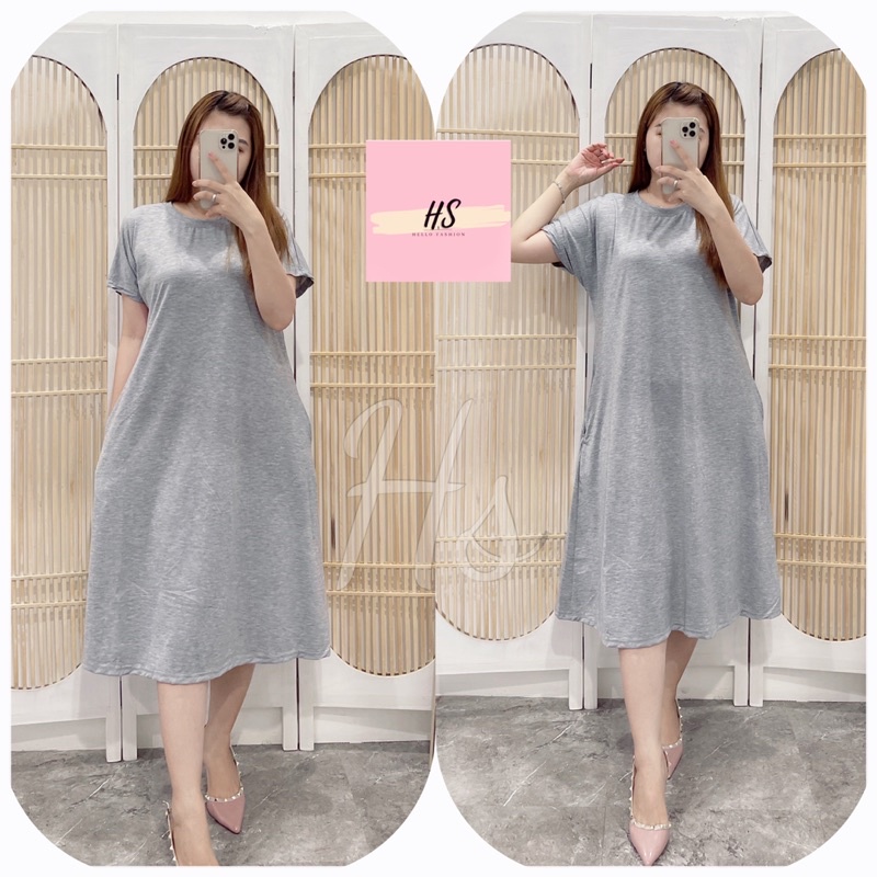 DRESS KANTONG BATWING POLOS OVERSIZE/BY HS