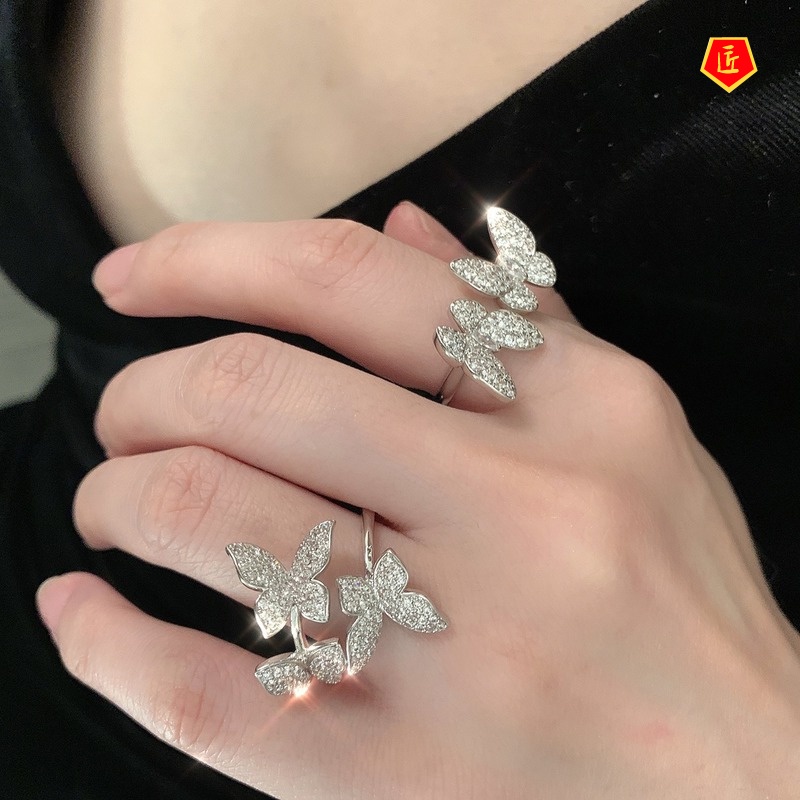 [Ready Stock]Light Luxury Advanced Fairy Double Butterfly Open Ring