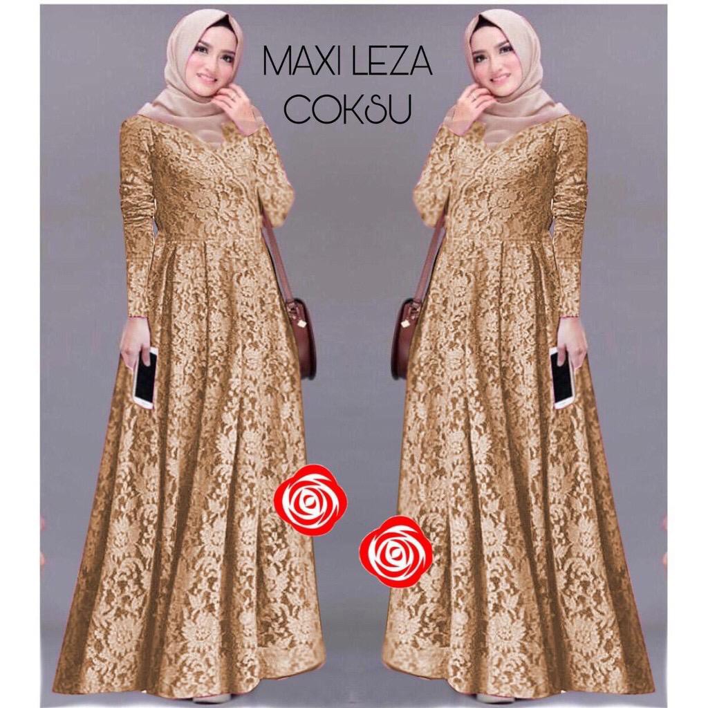 Leza Gamis Terbaru Maxi Dress Full Brukat Remaja Dewasa Wanita Terbaru - Size M L XL