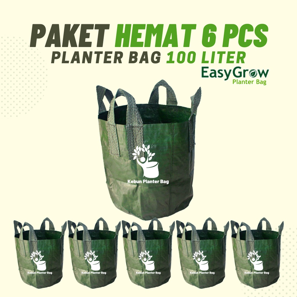 Paket 6 pcs Planter Bag 100 Liter Easy Grow Hijau Pot Tanaman Buah Besar Tabulampot Polybag