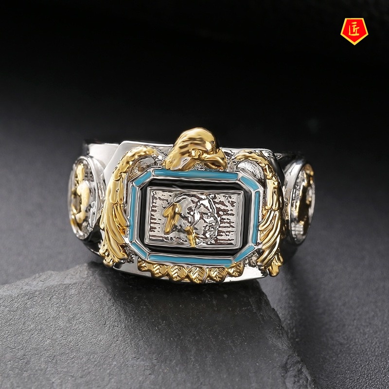 [Ready Stock]Personalized Classic Viking Eagle Totem Two-Tone Gold Ring