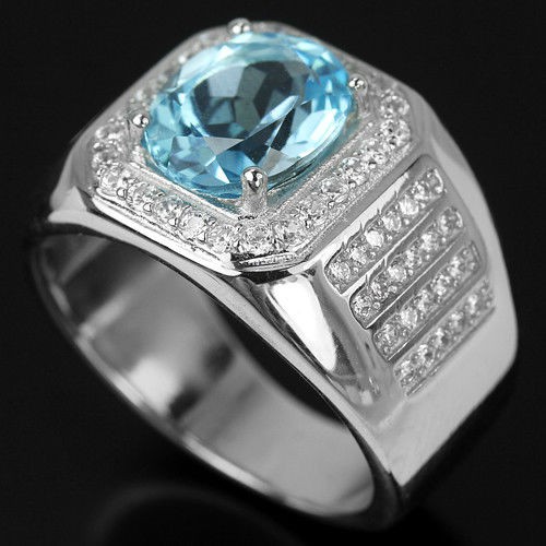 CINCIN PRIA NATURAL SKY BLUE TOPAZ ORI PERAK 925 SIZE 10