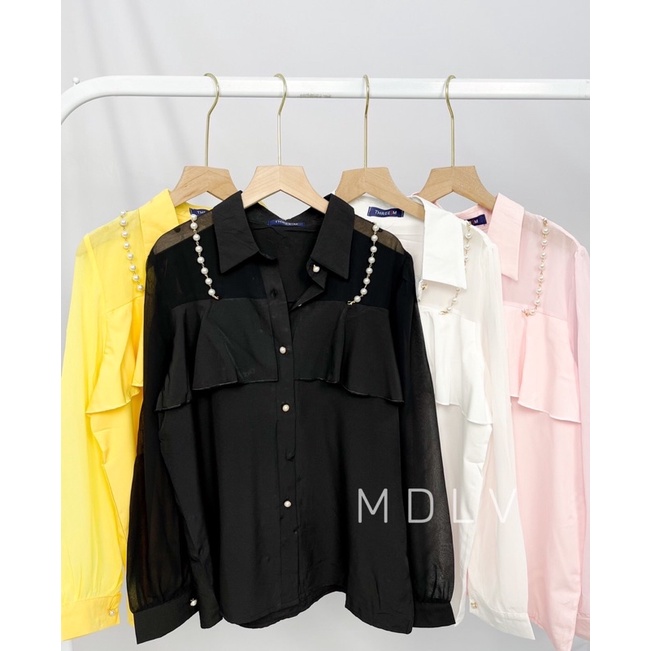 MDLV ~ 7841# Pjg Elaine Layered Long Sleeve Shirt Kemeja Import Fashion Import