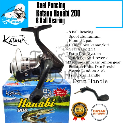 Reel Pancing Katana Hanabi 200 (8 Bearing) Spool Alumunium Extra Handle Murah - Engkus Fishing