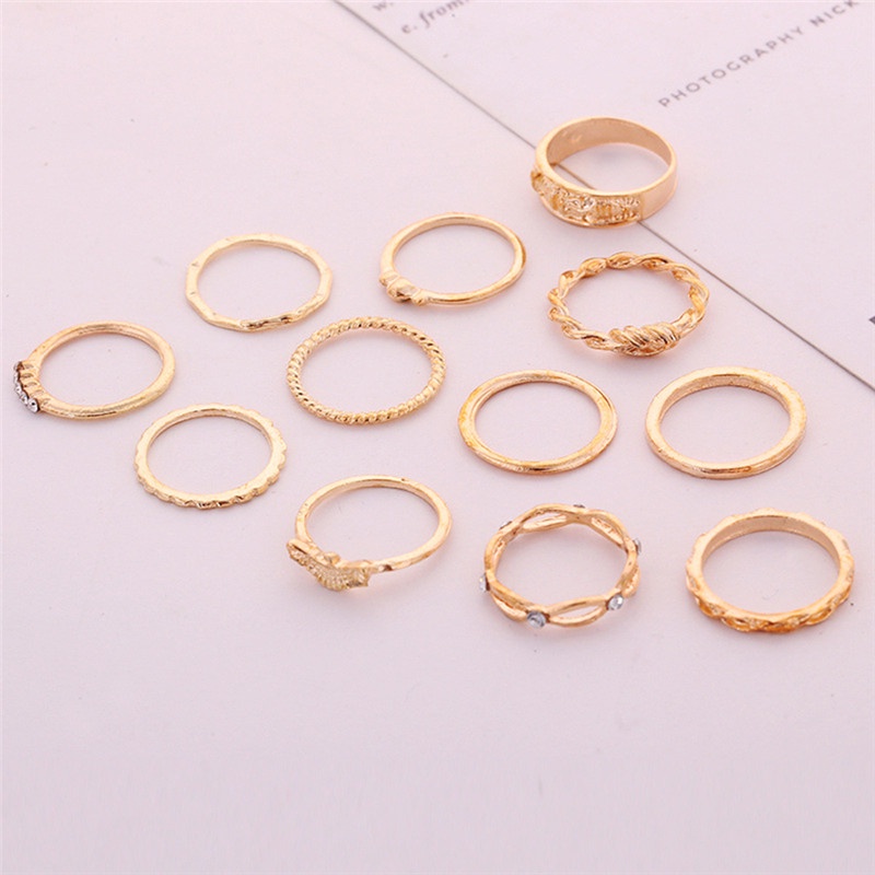 12pcs / Set Cincin Buku Jari Aneka Bentuk Warna Gold Gaya Vintage Punk Untuk Wanita