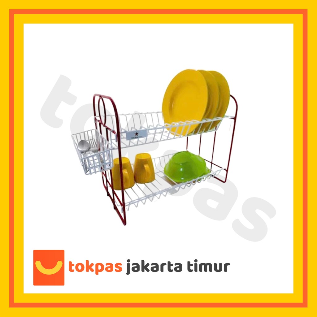 [SUPER MURAH]  Rak Piring Dua Tingkat Tempat Pengeringan Cuci Mangkuk Gelas Pengering Alat Makan Mas
