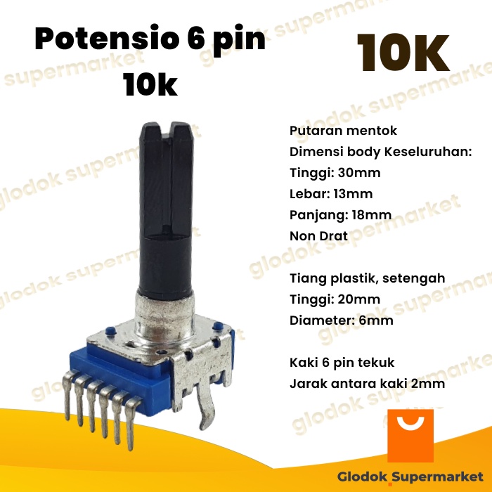 Potensio 6 pin 10k Stereo Kaki 6 Tekuk As 2cm Volume Mixer 103