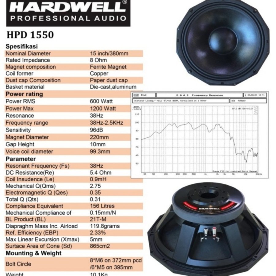 Speaker komponen hardwell 15 inch hpd 1550 original hpd1550 component