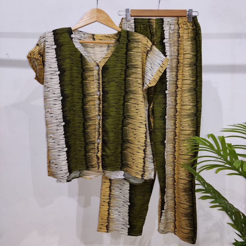 PIYAMA RAYON | PIYAMA VNECK | PIYAMA KEKINIAN | BAJU RUMAHAN-KCPD AF