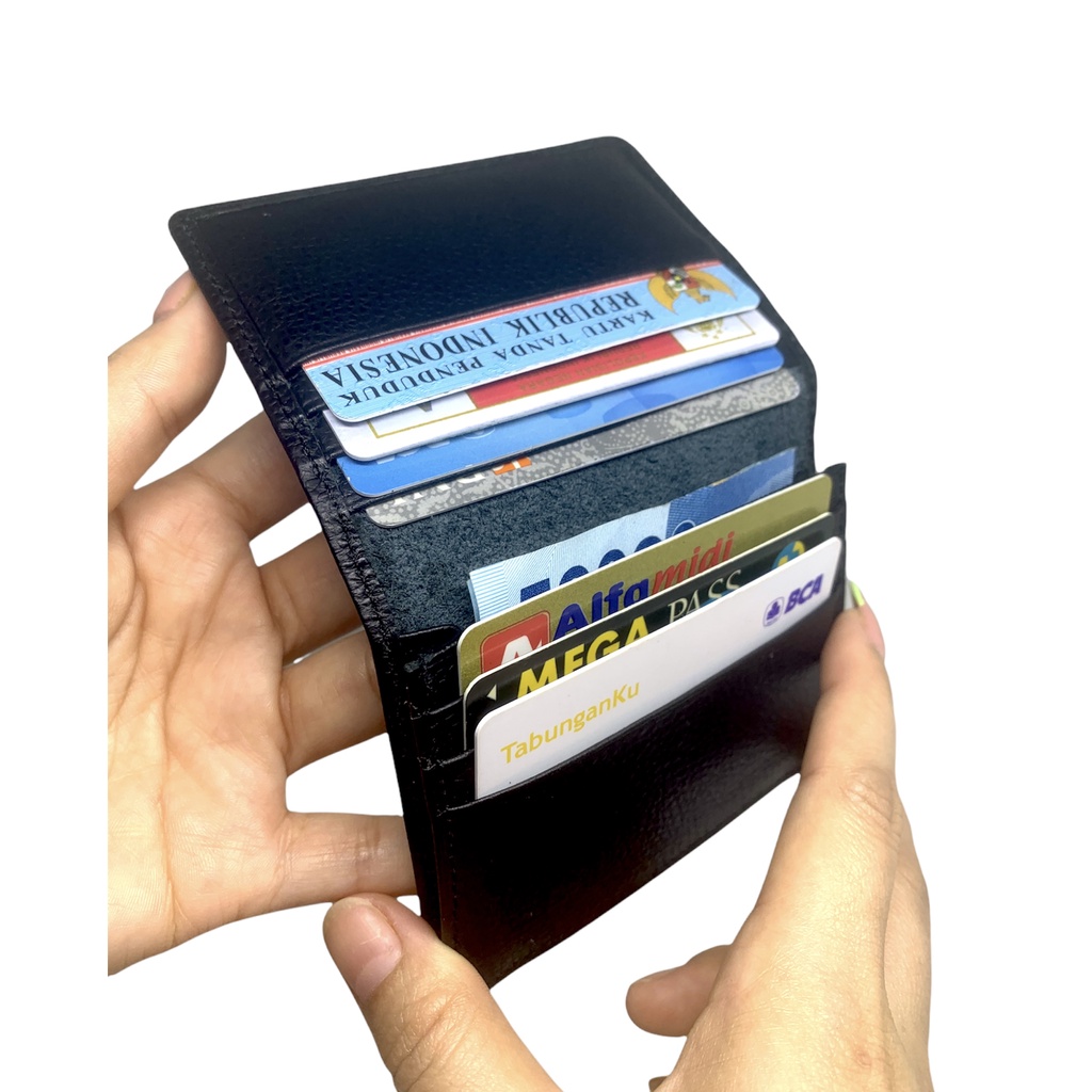 DOMPET KARTU / CARD HOLDER POLOS KULIT ASLI PRIA WANITA KJ 23 HITAM