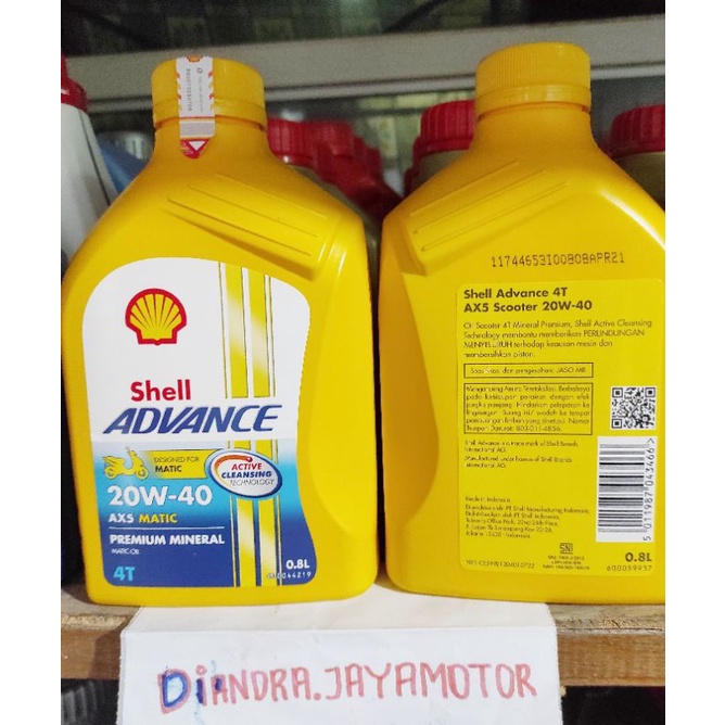 Oli shell advance matic ax5 0.8lt sae 20-40 100% original for all matic