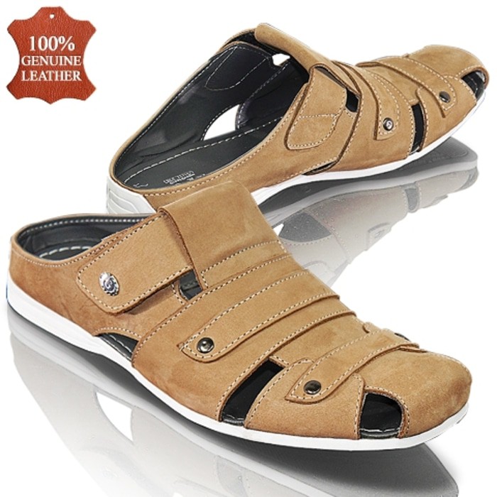 Sandal Bustong Pria Original - Sendal Casual Cowo - Sandal Sepatu Kulit suede empuk ringan - sepatu sandal bustong main gaya keren