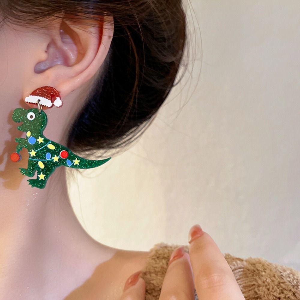 NEEDWAY Needway Anting Natal Trendi Llama Dinosaurus Kaktus Hadiah Tahun Baru Anting Liontin