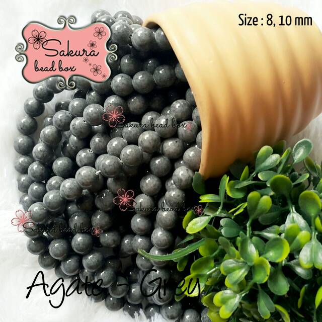 Rencengan Manik Batu Alam Agate Grey Color Bahan Aksesoris Gelang Pria