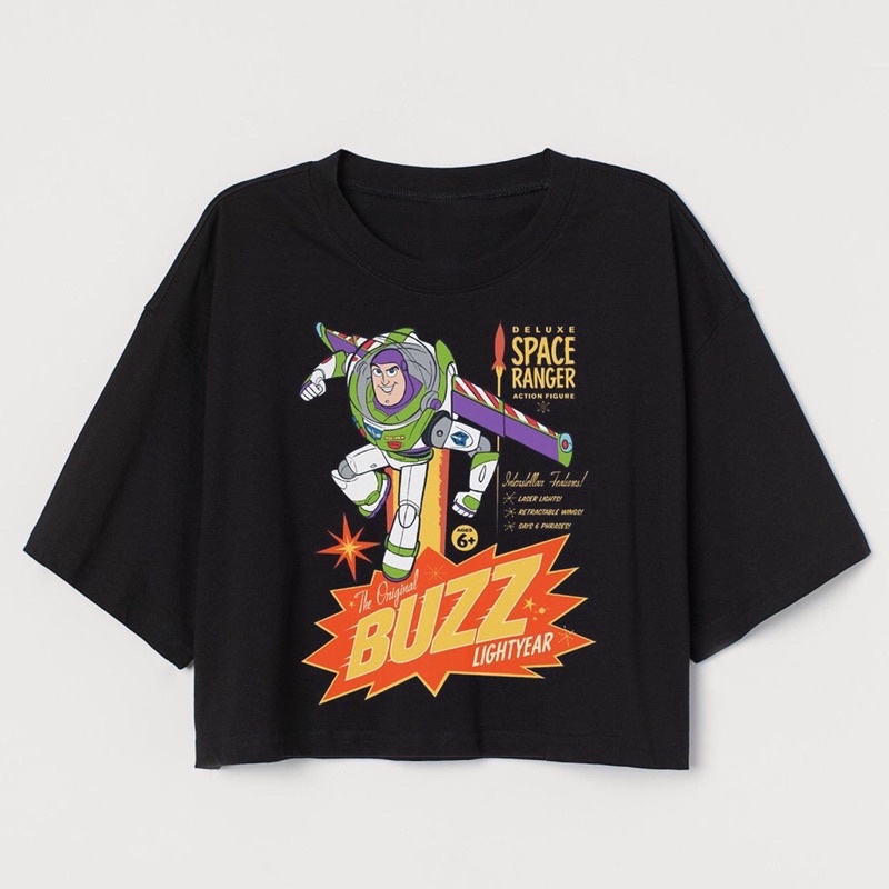 CROP TEE BUZZ LIGHTYEAR | KAOS CROP TOP WALT DISNEY OVERSIZE HITAM WANITA H&M