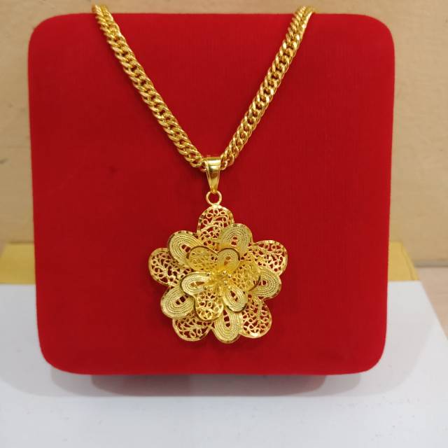 Kalung emas rantai lulut kadar 375 dan liontin