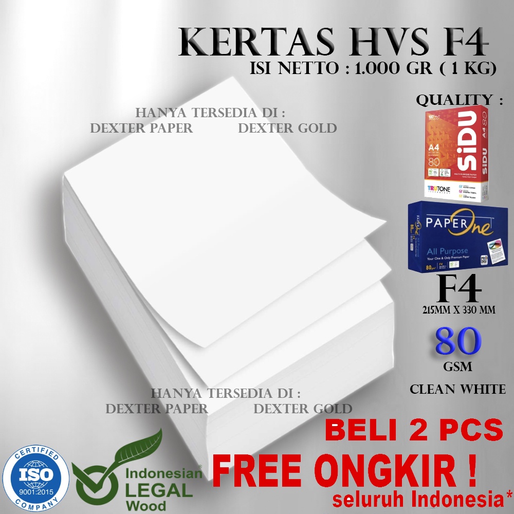 

KERTAS F4 80GR FOLIO / KERTAS HVS F4 80GSM ISI NETTO 1KG (1000 GRAM)