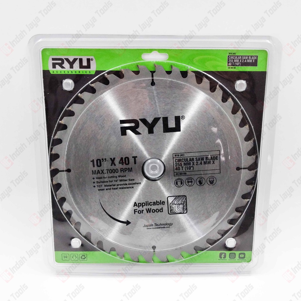 RYU 10 X 40T Circular Saw Blade - Mata Pisau Potong Gergaji Kayu Wood