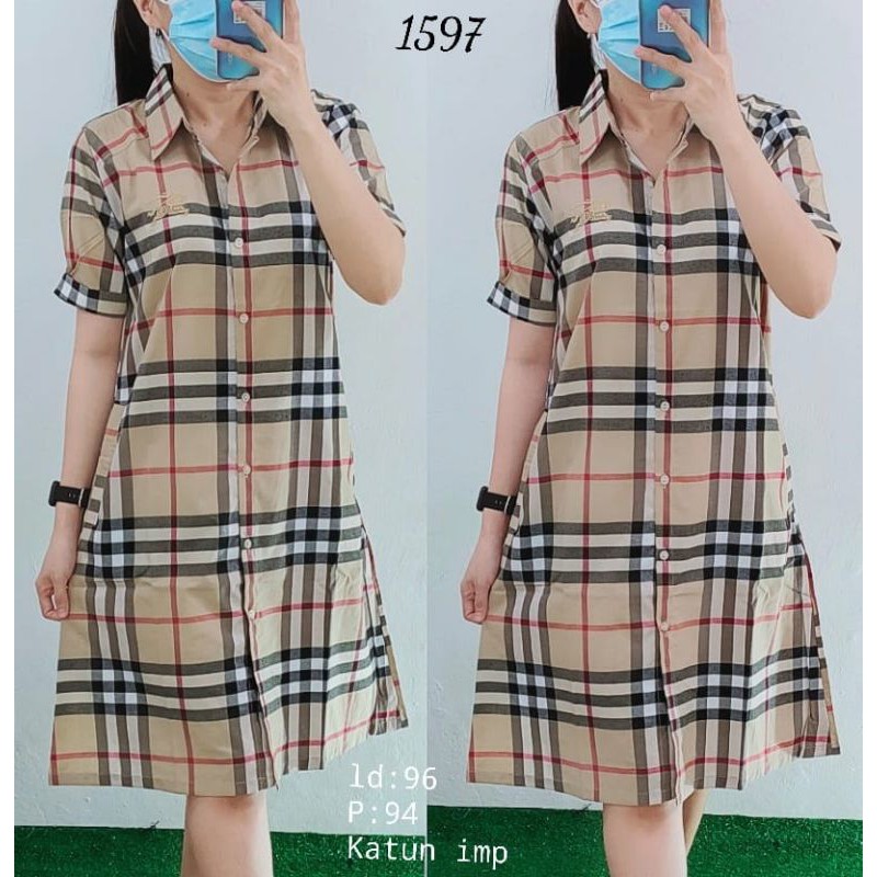 Dress katun BB kotak tangan pendek impor As1597