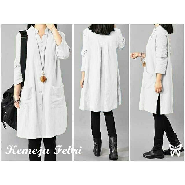 ( TERMURAH  ) 0026  TUNIK FEBRI PUTIH TUNIK BAHAN DENIM CH