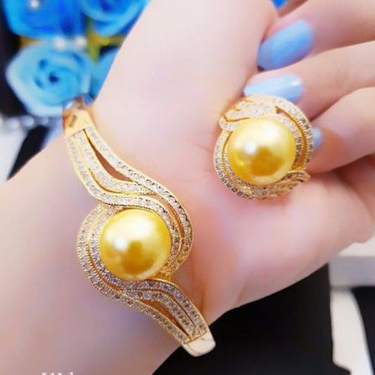 Xuping SHELLPEARL Gelang dan Cincin Mata Gold MG0707