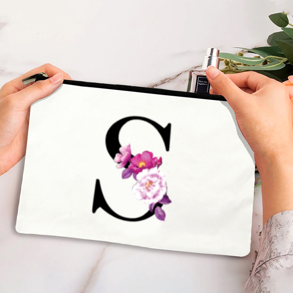 Tas Kanvas Dompet Wanita Import Printing Digital Huruf Bunga Karakter Pouch Kosmetik Besar