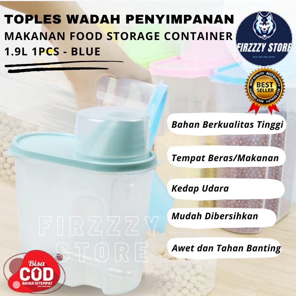 Toples Wadah Penyimpanan Makanan Food Storage Container 1.9L 1PCS - Blue